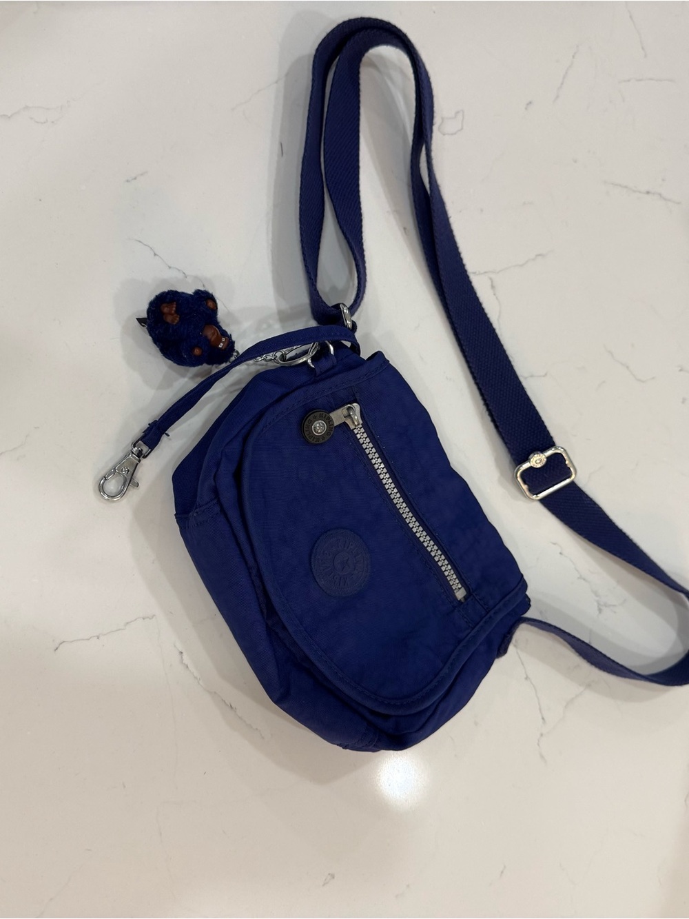 💙 Kipling Navy Crossbody Pouch with Monkey Charm & Key Hook